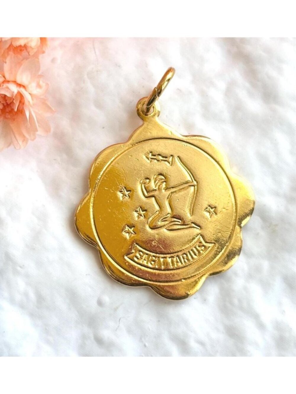 Sagittarius Zodiac Gold Toned Vintage Pendant Necklace w/ Black Rope - 26"